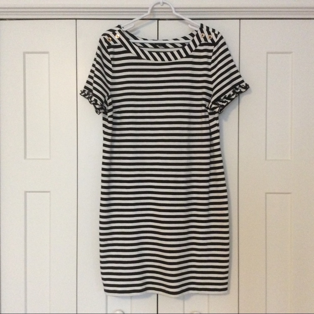 Talbots Navy Blue and White Striped Dress - L